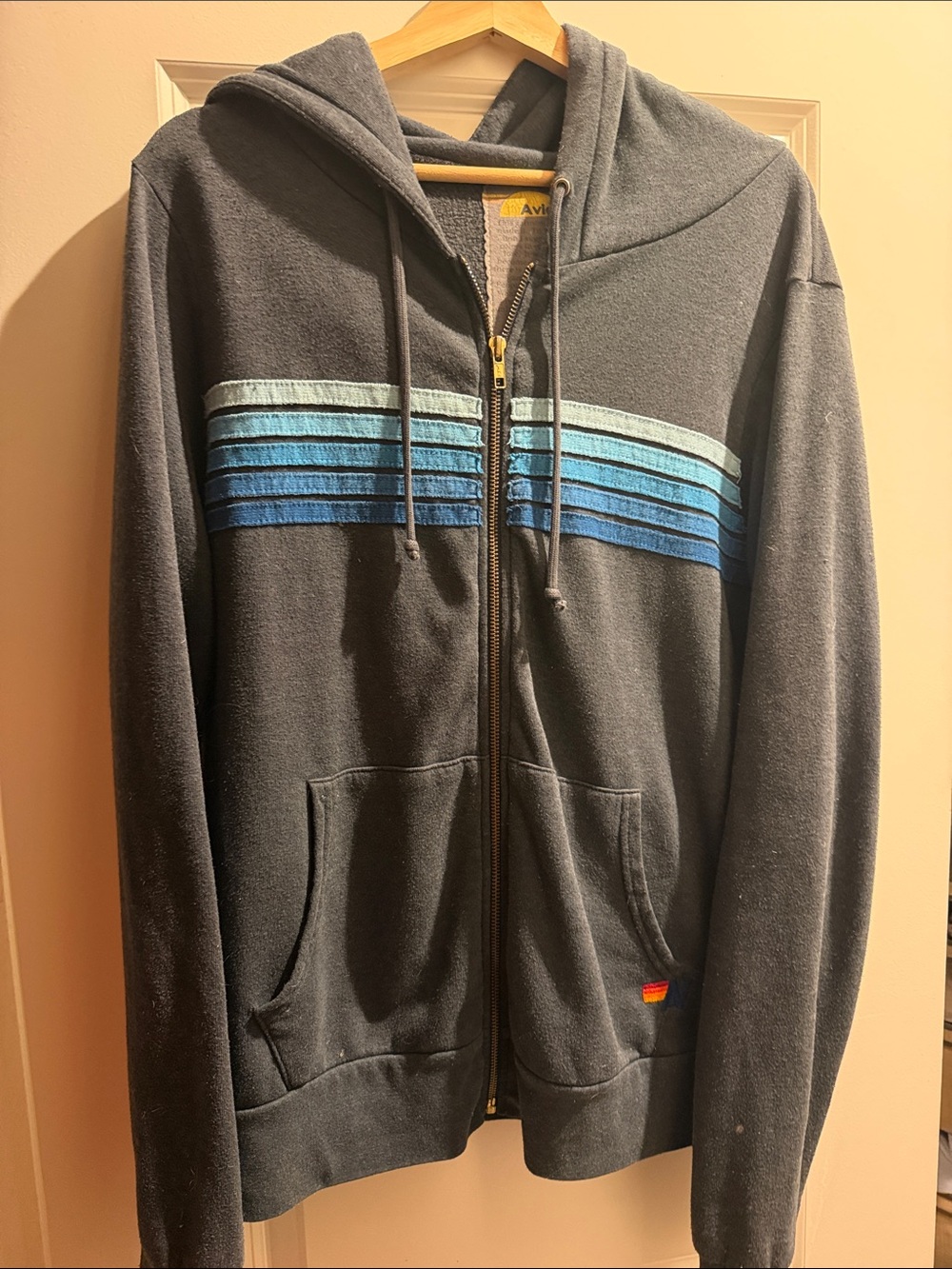 UNISEX AV NATION Zip-Up Hoodie with Blue Stripe Detail SIZE L